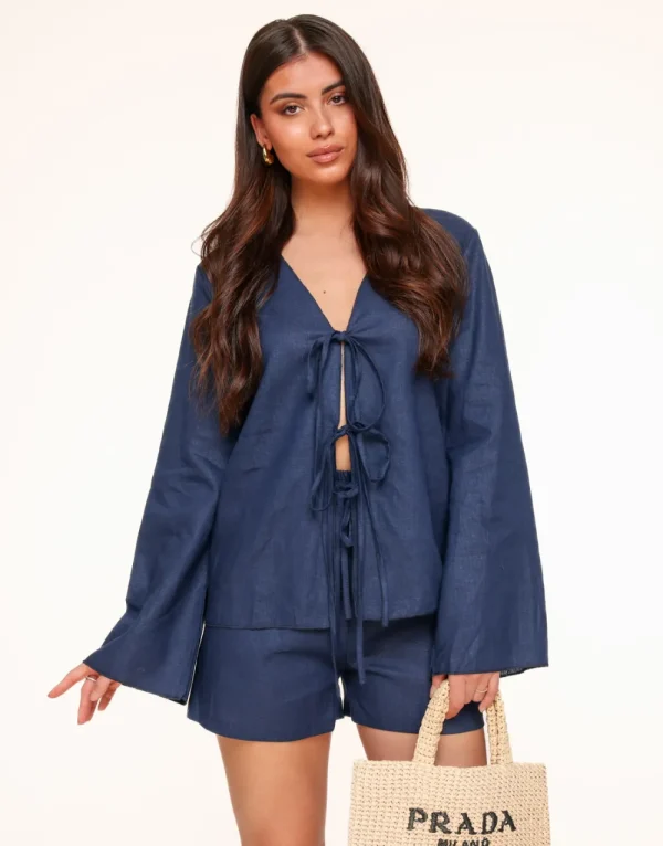 Navy Blue Linen-Cardigans<Olivia & Kate Hot