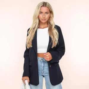 Navy Oversized Wool Look-Blazer<Olivia & Kate Clearance