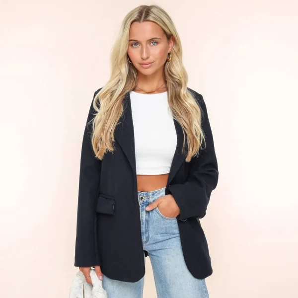 Navy Oversized Wool Look-Blazer<Olivia & Kate Clearance