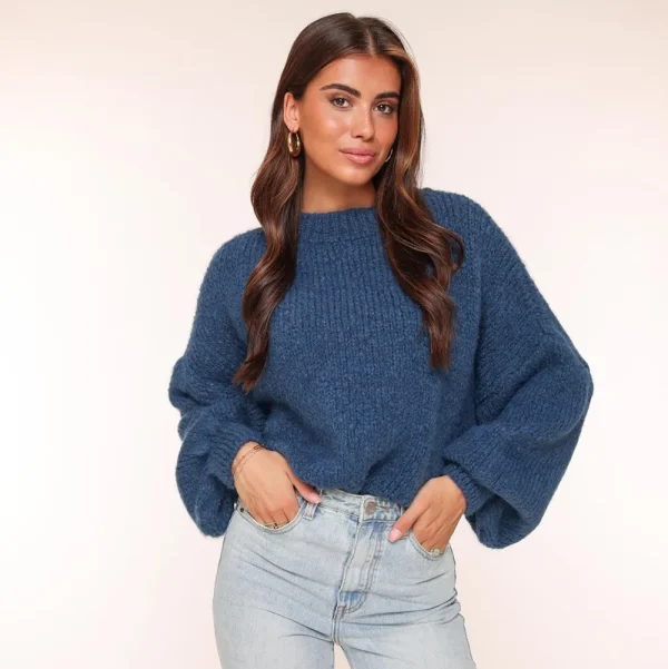 Navy Wool Knitted-Sweater<Olivia & Kate Fashion