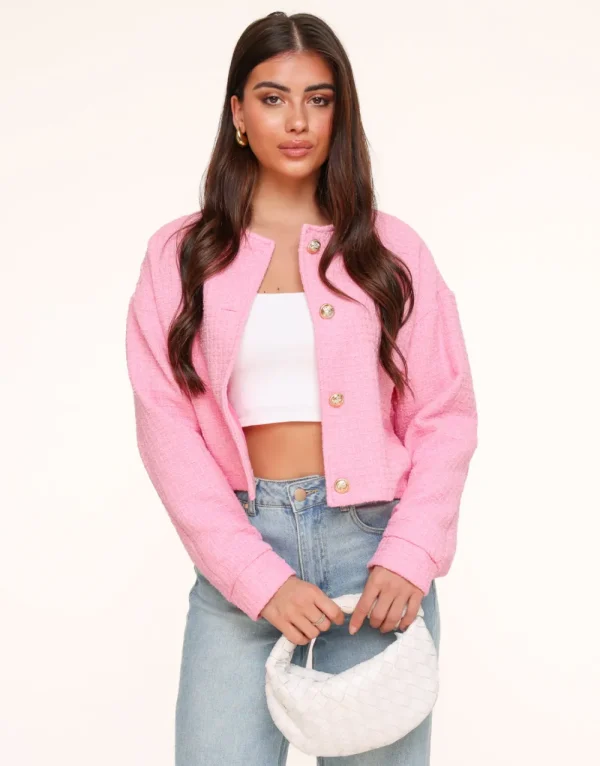 Pink Structured Gold Buttons-Jacket<Olivia & Kate Outlet