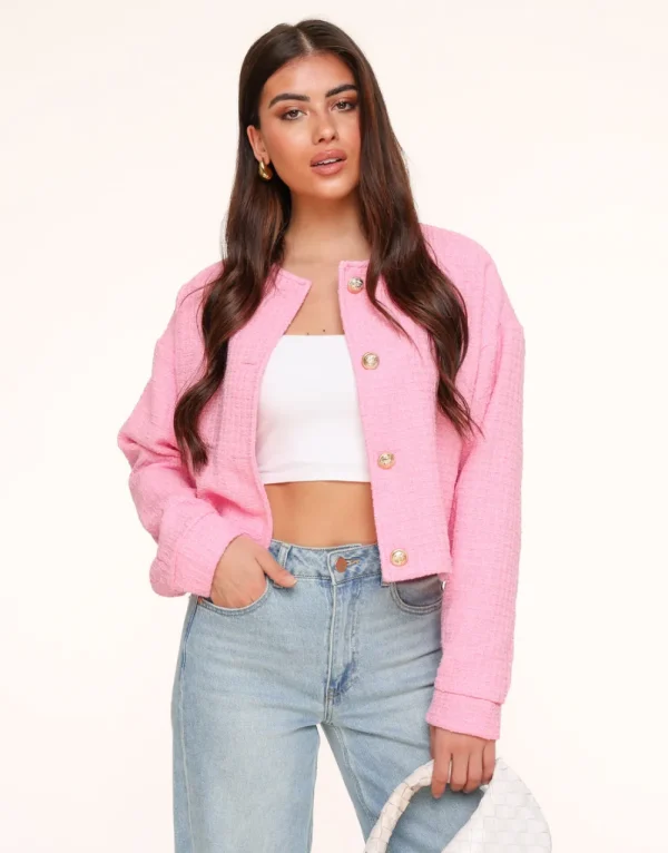 Pink Structured Gold Buttons-Jacket<Olivia & Kate Outlet