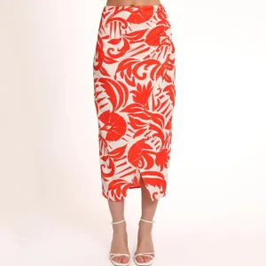 Red Pattern Split-Skirt<Olivia & Kate New