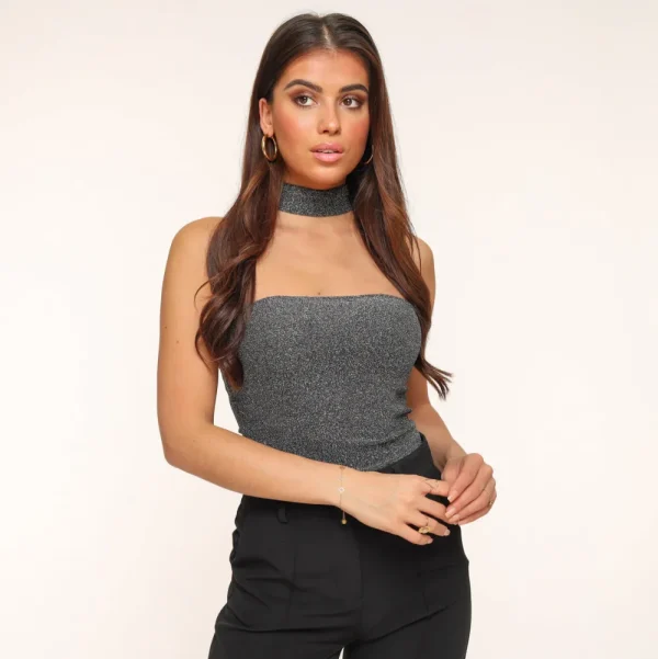 Silver Glitter Choker-Top<Olivia & Kate Outlet