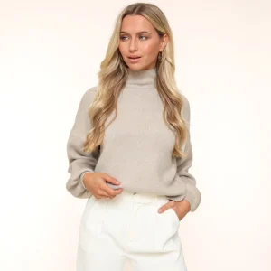 Taupe Ballon Sleeves-Sweater<Olivia & Kate Shop