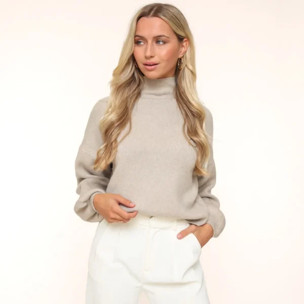 Taupe Ballon Sleeves-Sweater<Olivia & Kate Shop