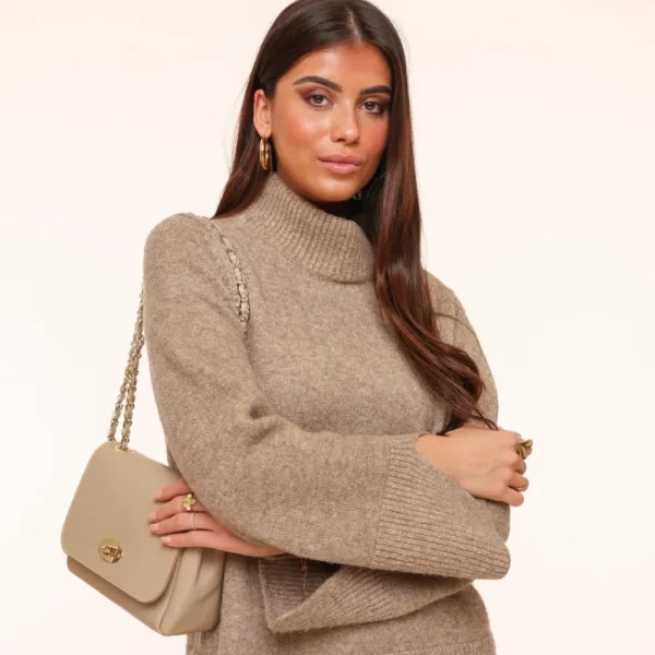 Taupe Knitted Oversized-Sweater<Olivia & Kate New