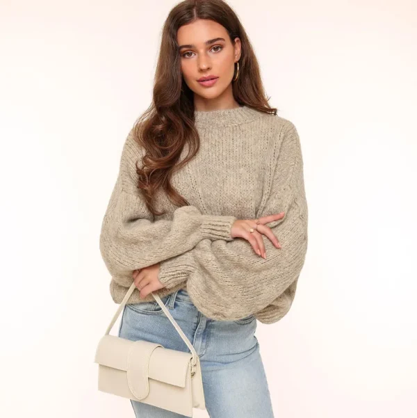Taupe Wool Oversized Knitted-Sweater<Olivia & Kate Discount