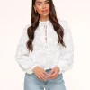 White Flowers Long Sleeves Bow Ties-Blouse<Olivia & Kate Discount