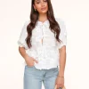White Flowers Short Puff Sleeves Bow Ties-Blouse<Olivia & Kate Flash Sale
