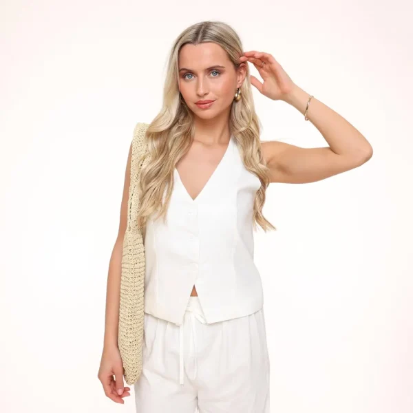 White Low V-Neck Linen-Gilet<Olivia & Kate Cheap