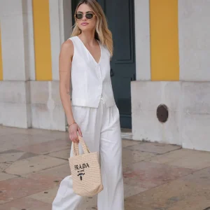 White Low V-Neck Linen-Gilet<Olivia & Kate Cheap