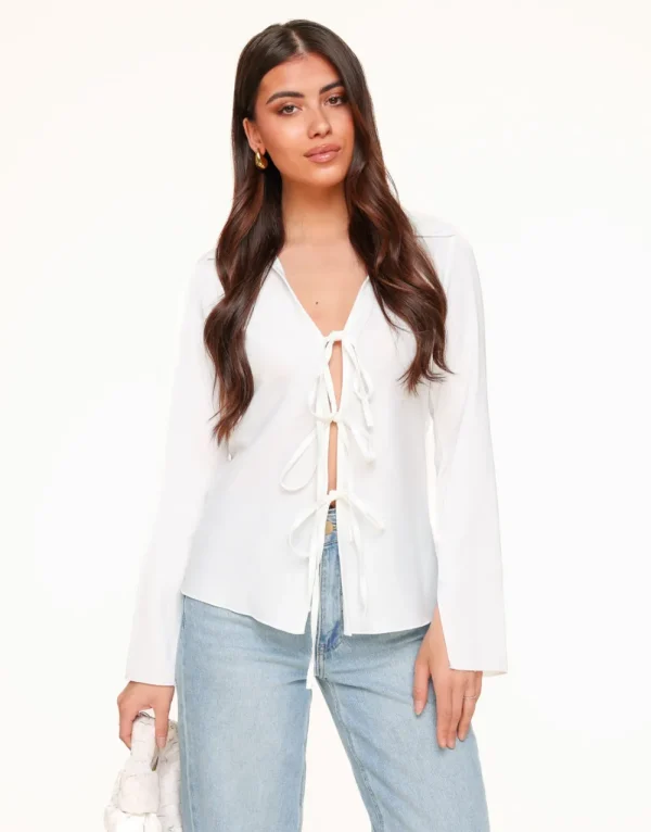 White Satin Bow Ties-Top<Olivia & Kate Discount