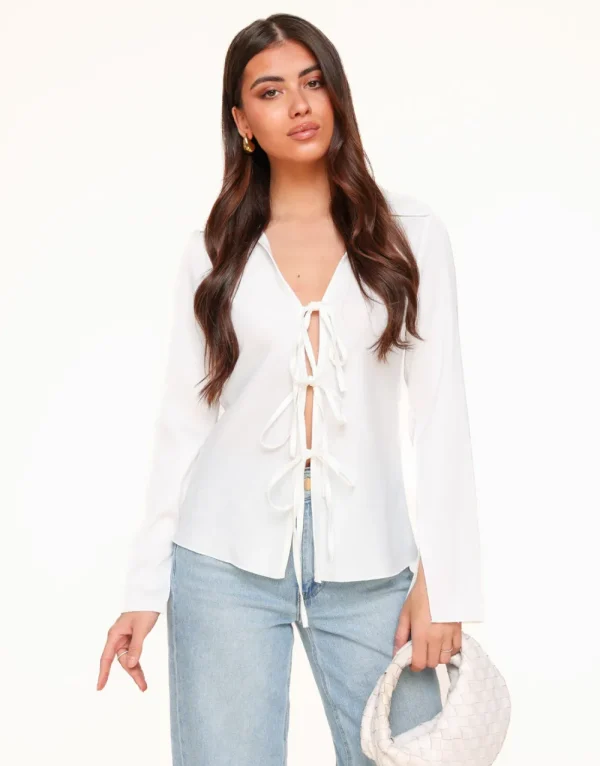 White Satin Bow Ties-Top<Olivia & Kate Discount