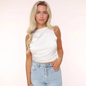 White Satin Open Back-Top<Olivia & Kate Shop