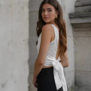 White Satin Open Back-Top<Olivia & Kate Shop
