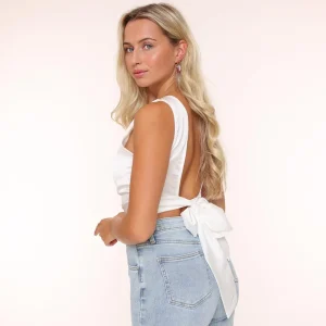 White Satin Open Back-Top<Olivia & Kate Shop