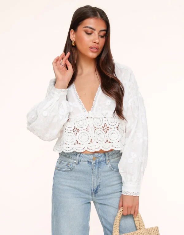 White V-Neck Details-Blouse<Olivia & Kate Cheap